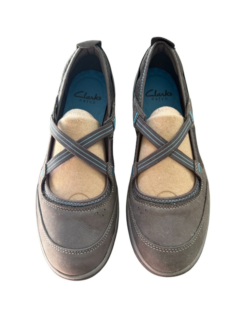 Clarks Privo NIB Aria Maryjane Dark Grey Nubuck Cross-Strap Mary Jane Flats